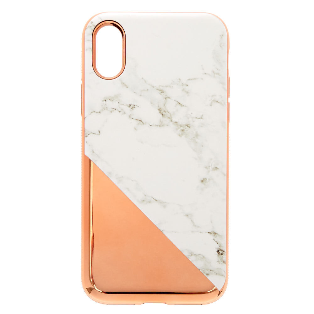 Coque de protection pour portable effet marbré couleur doré rose - Compatible avec iPhone X/XS,