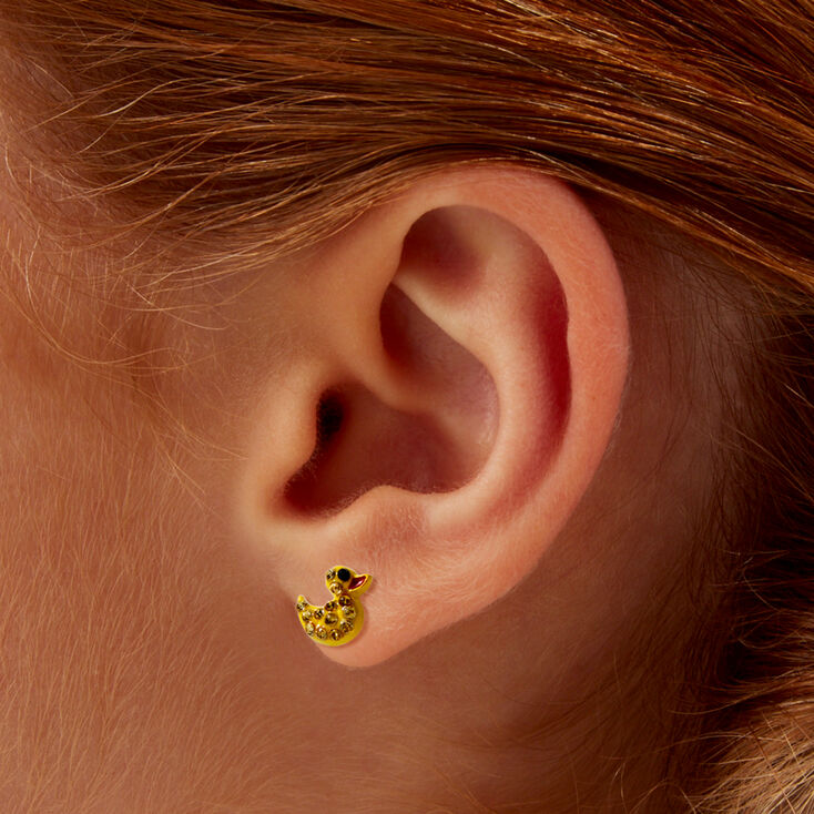 Yellow Crystal Rubber Ducky Stud Earrings,