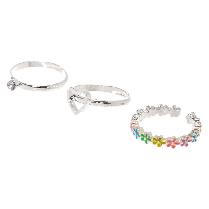 Claire's Bagues fleur couleur argenté - Lot de 3