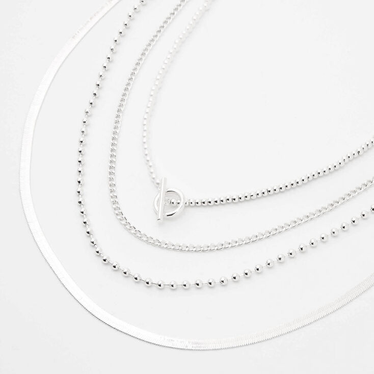 Claire's Collier multi-rangs fermoir en T chaînes boules couleur argentée