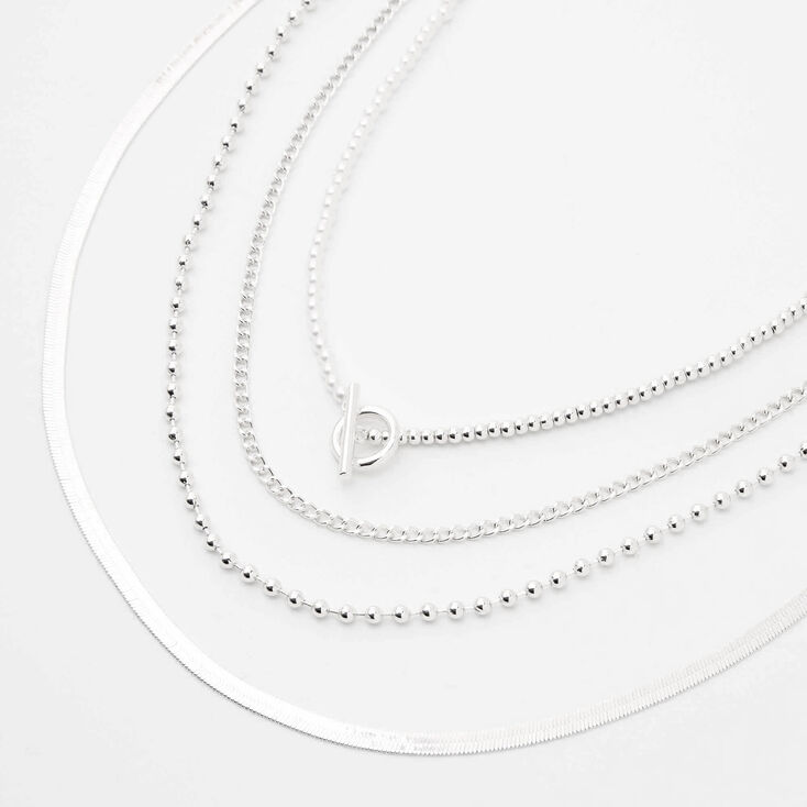 Silver Ball Chain Toggle Multi Strand Necklace,