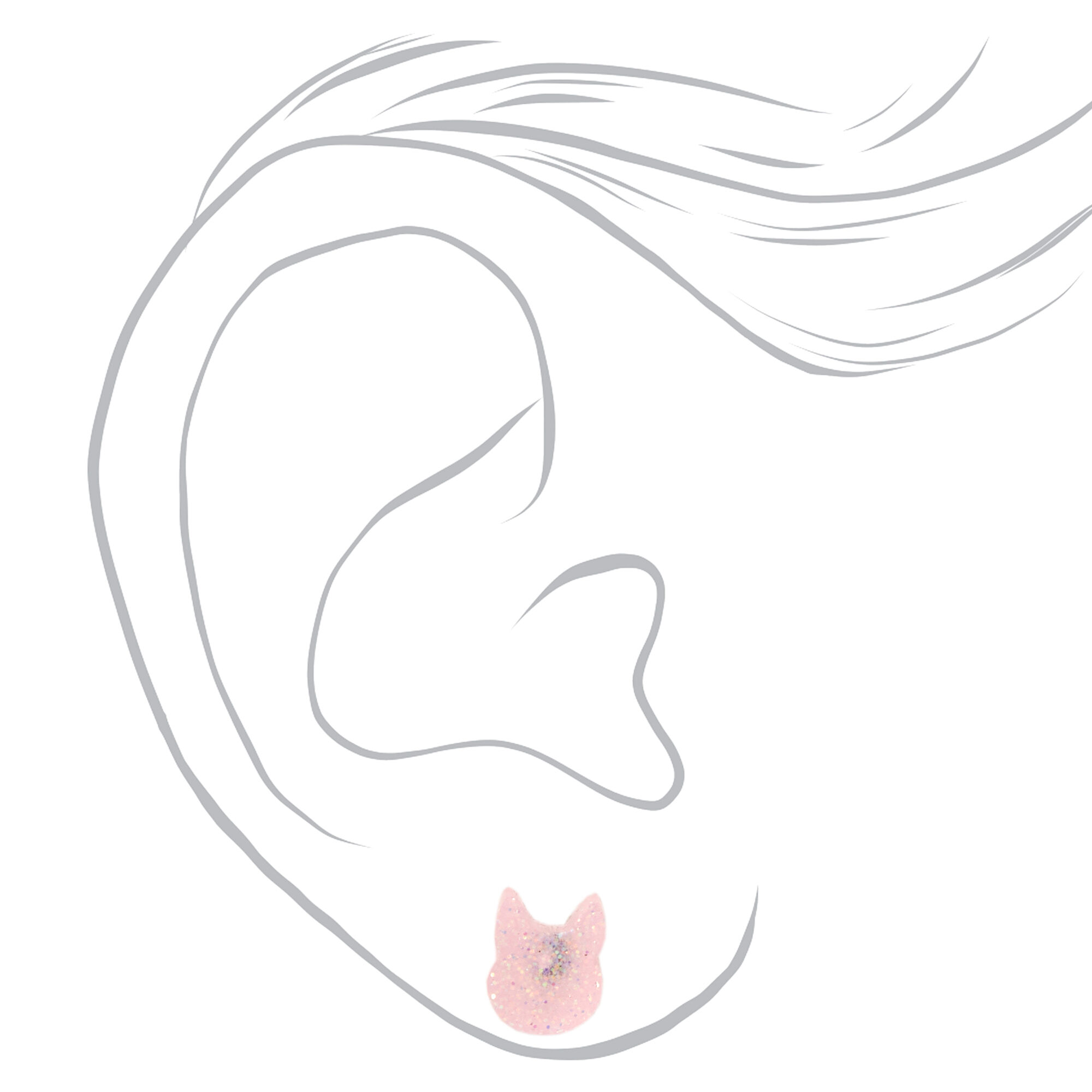 Sterling Silver Glitter Cat Stud Earrings - Pink,