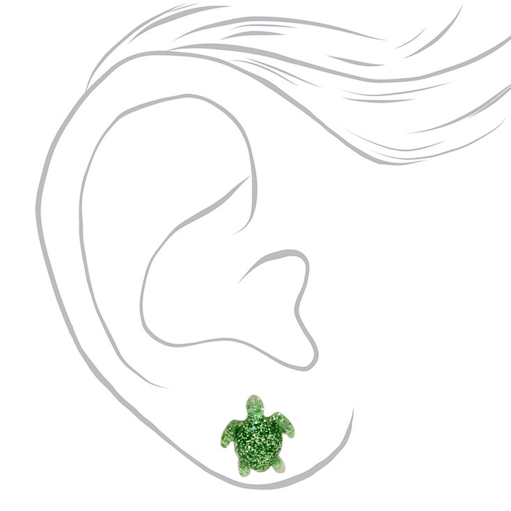 Glitter Sea Turtle Stud Earrings - Green,
