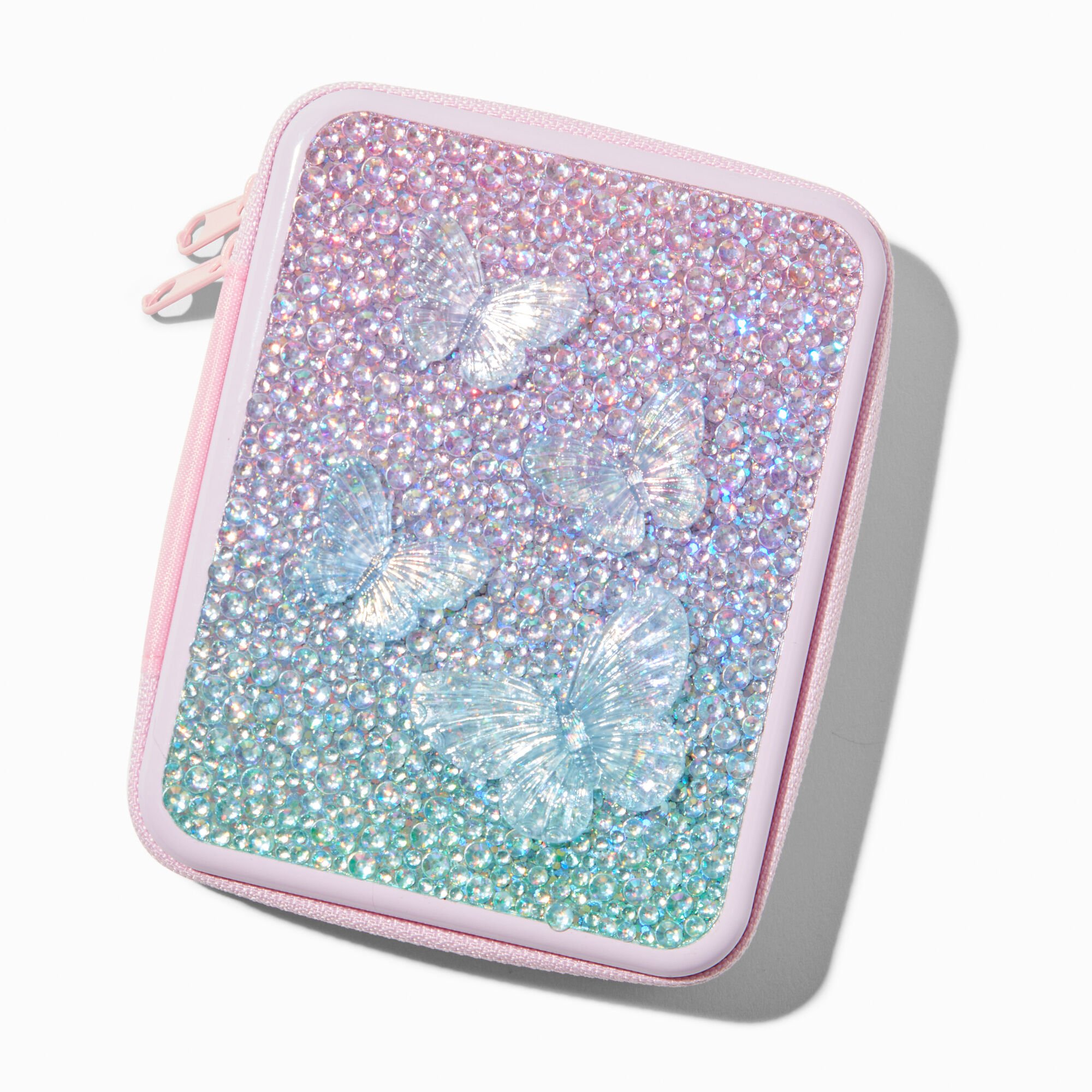 Pink Butterfly Bling Makeup Tin,