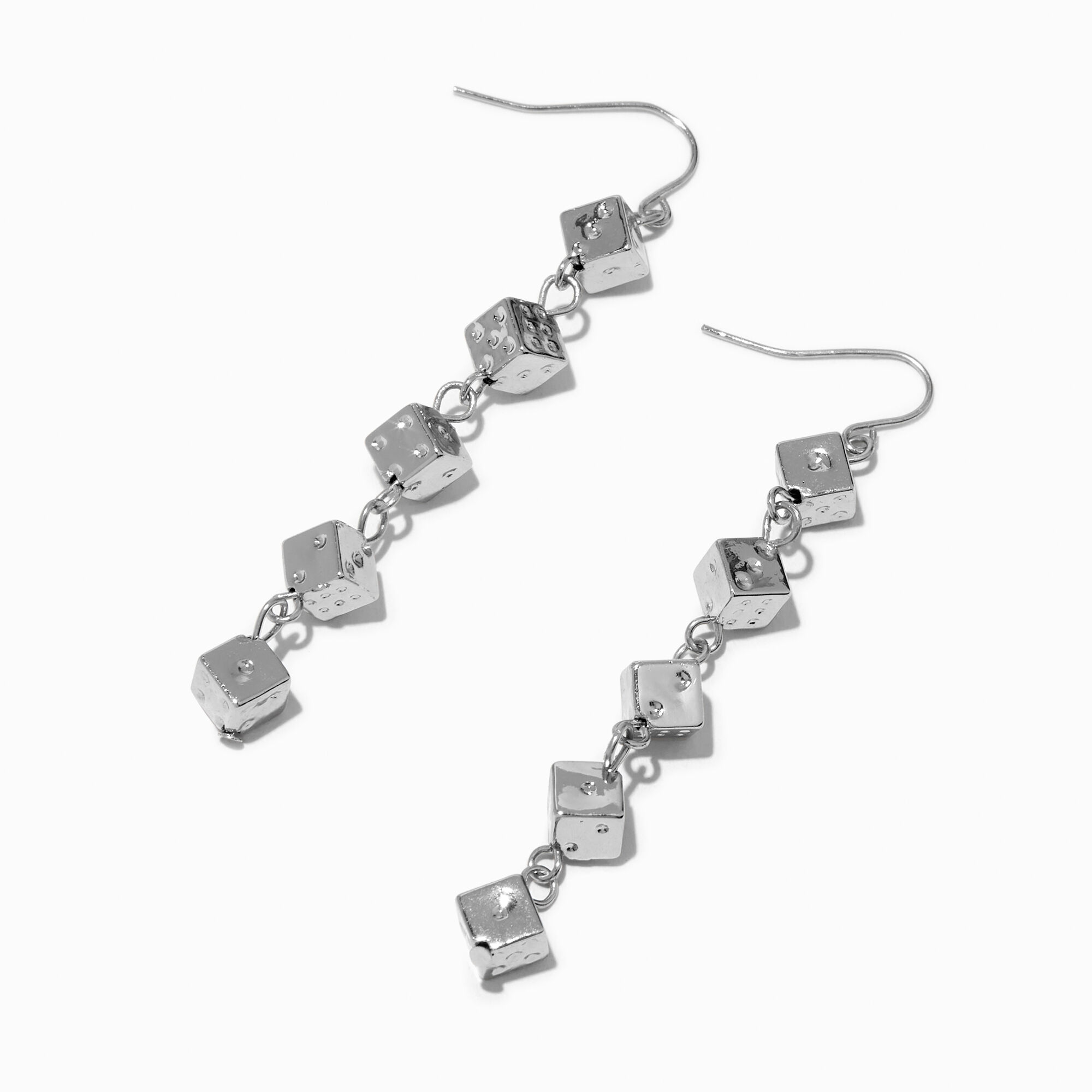 Silver 3 Linear Dice Drop Earrings