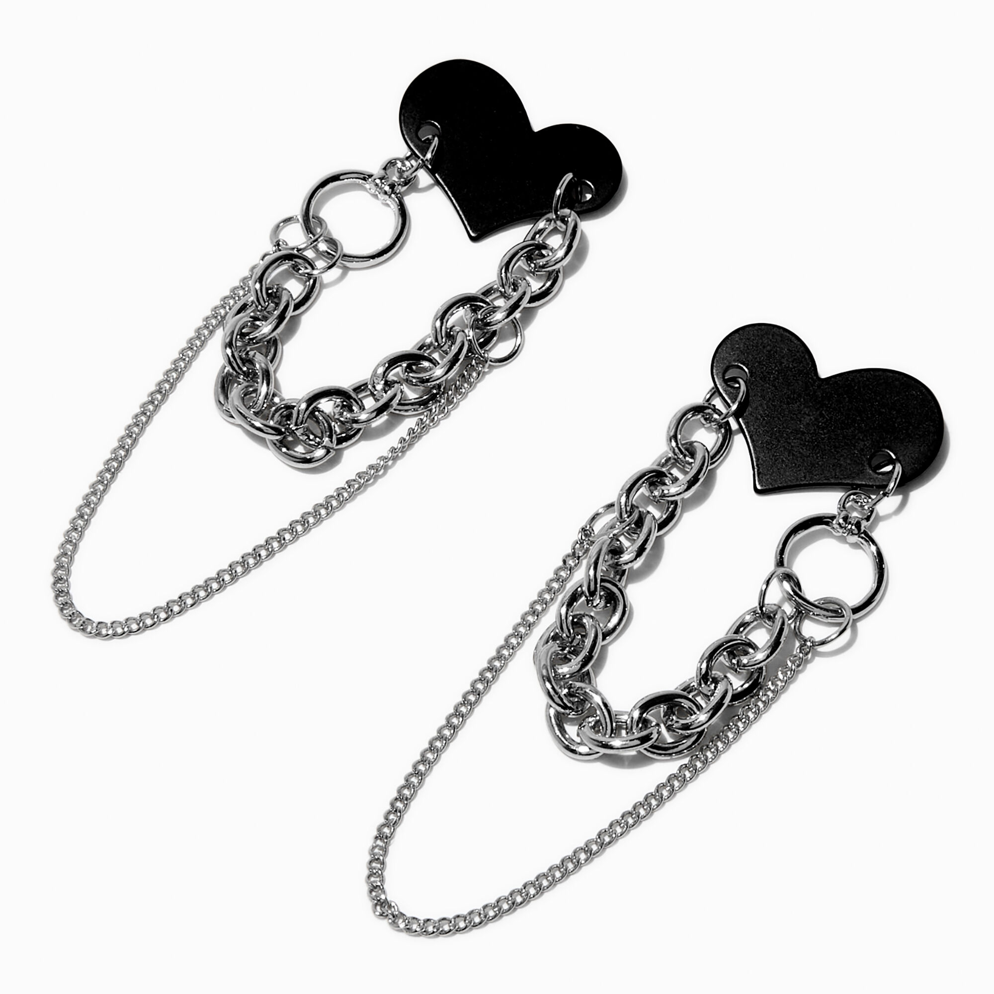 Pendantes 8 cm maillons de chaîne cœur noires,