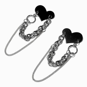 Black Heart Chain Link 3&quot; Drop Earrings ,