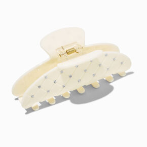 Cream Quilted Rhinestone Hair Claw,