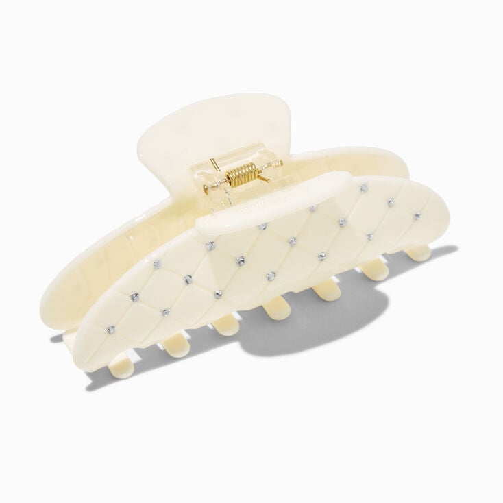 Cream Quilted Rhinestone Hair Claw,