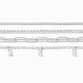 Silver-tone Cubic Zirconia Woven Chain Bracelets - 4 Pack,