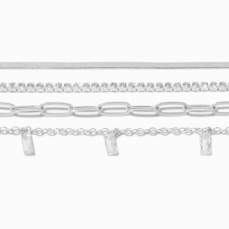 Silver-tone Cubic Zirconia Woven Chain Bracelets - 4 Pack,