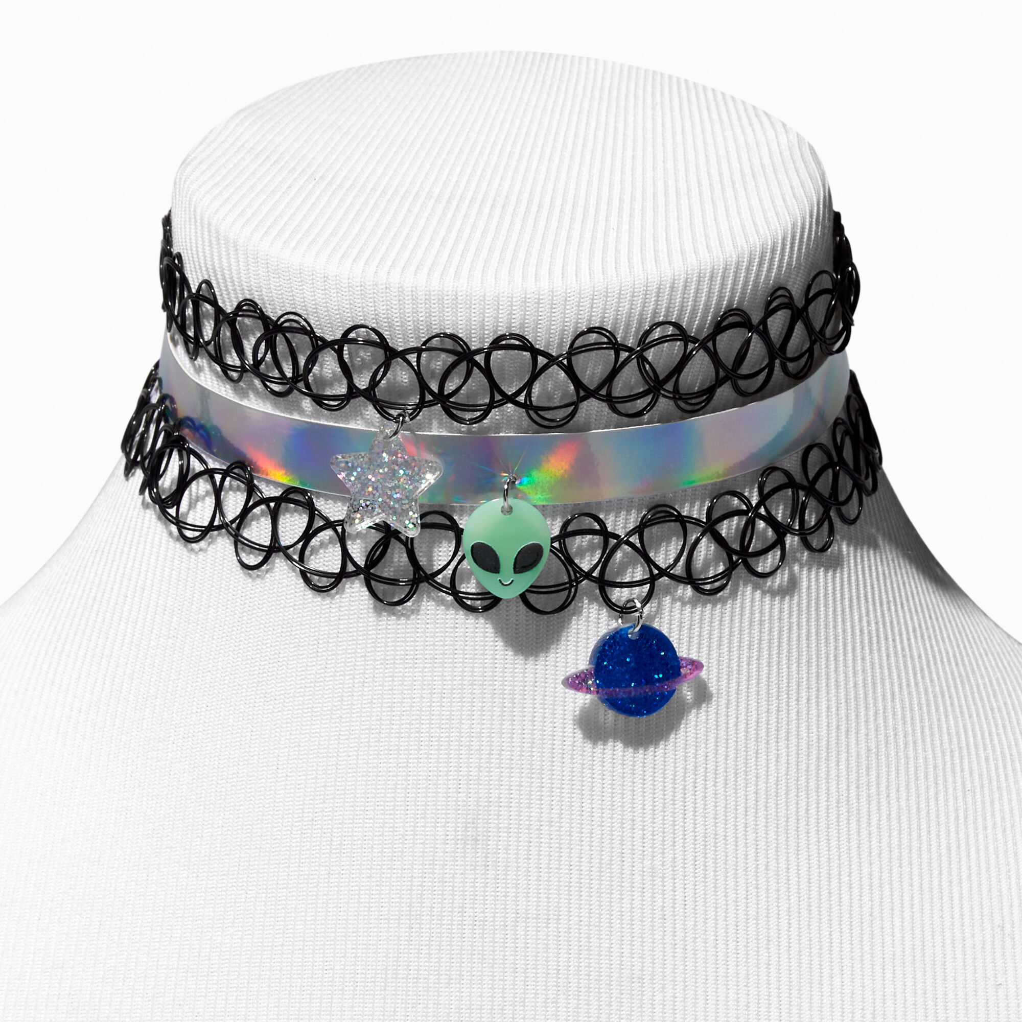 Celestial Glow In The Dark Black Tattoo Choker Necklaces - 3 Pack |  Claire's US