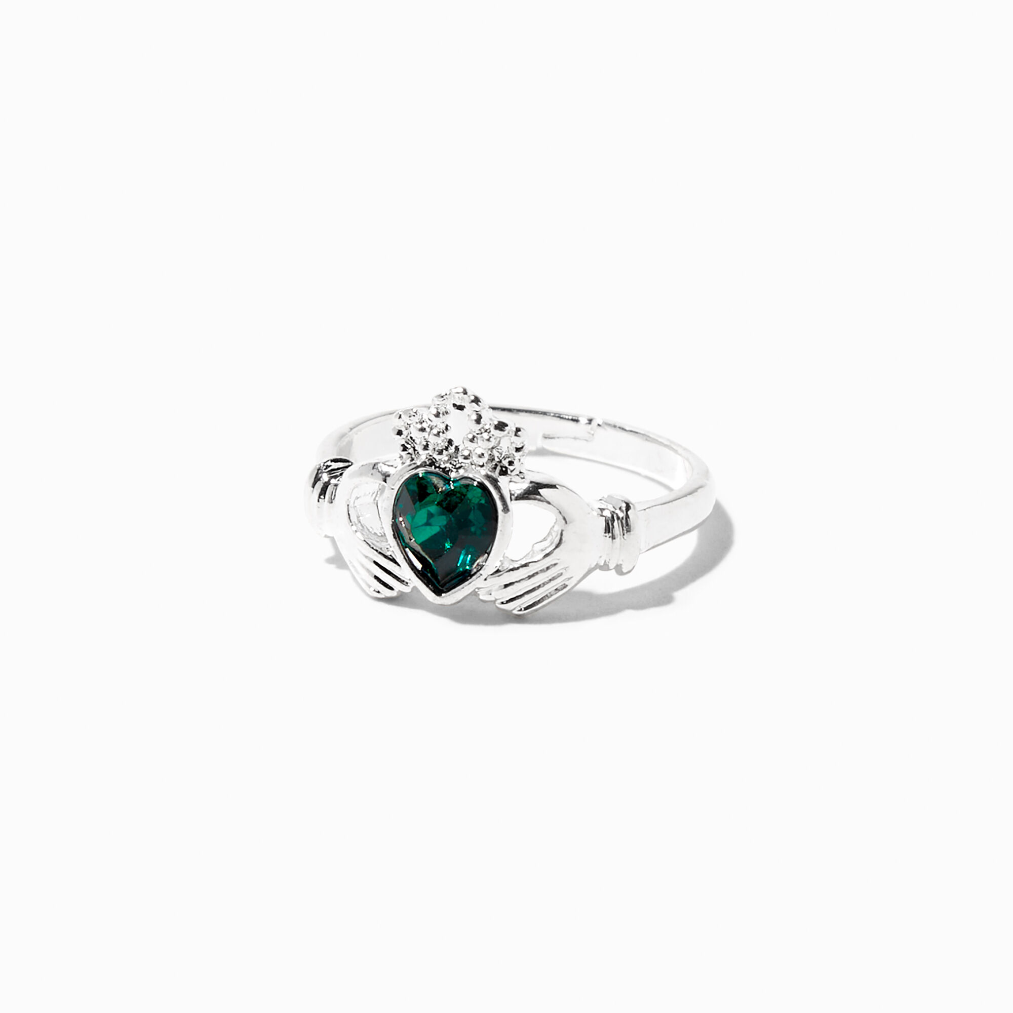 Silver Claddagh Birthstone Ring - May,