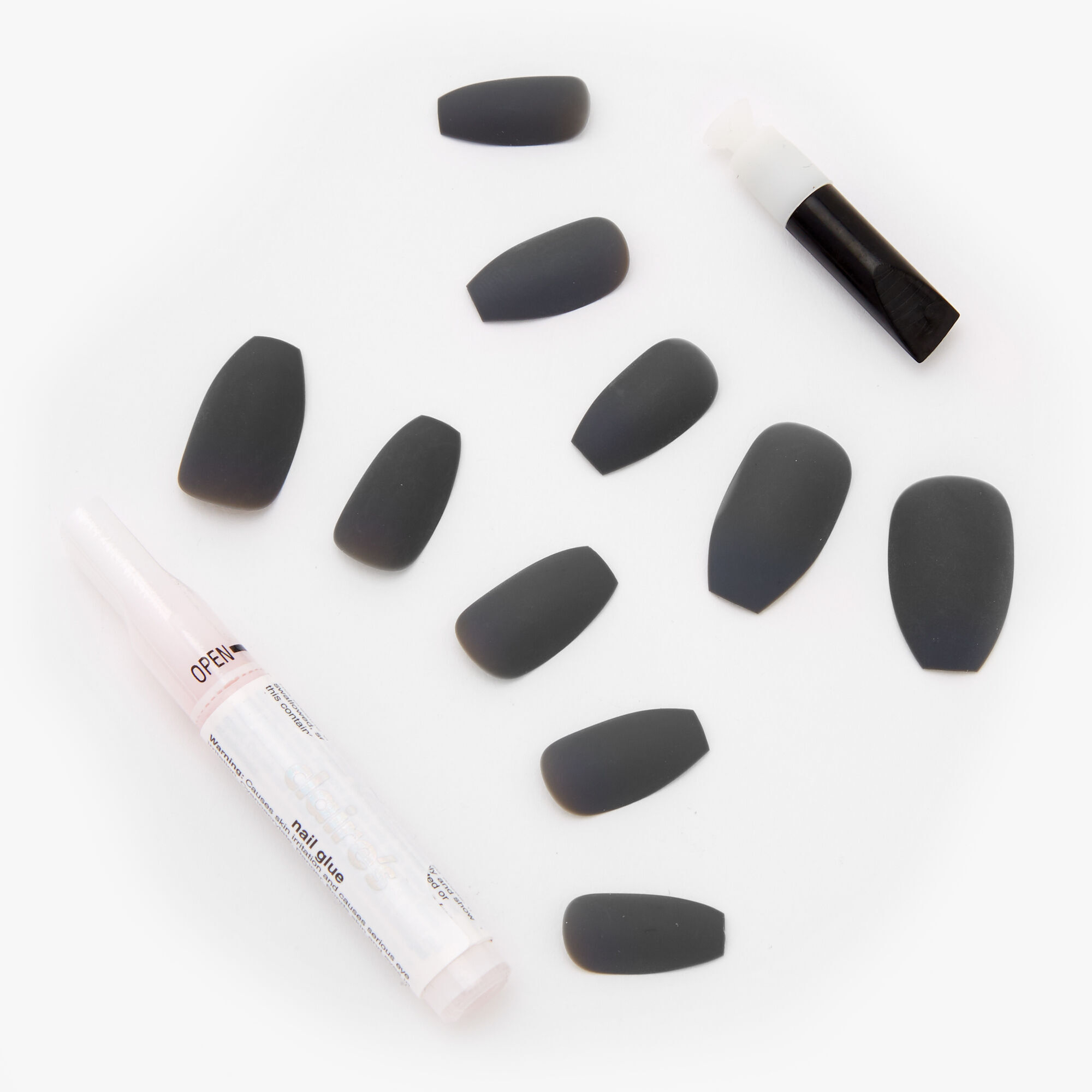 Matte Coffin Faux Nail Set - Smokey Gray, 24 Pack,