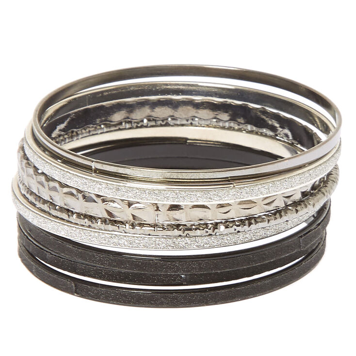 7 Pack Black Silver Bangle Bracelets Claire S Us 7 Pack Black Silver Bangle Bracelets