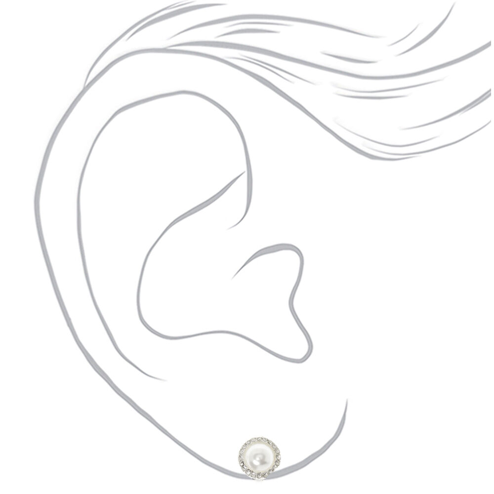 Silver-tone Pearl Clip-On Stud Earrings,