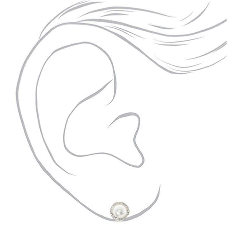 Silver-tone Pearl Clip On Stud Earrings,