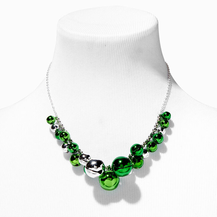 St. Patrick&#39;s Day Silver &amp; Green Bells Necklace,