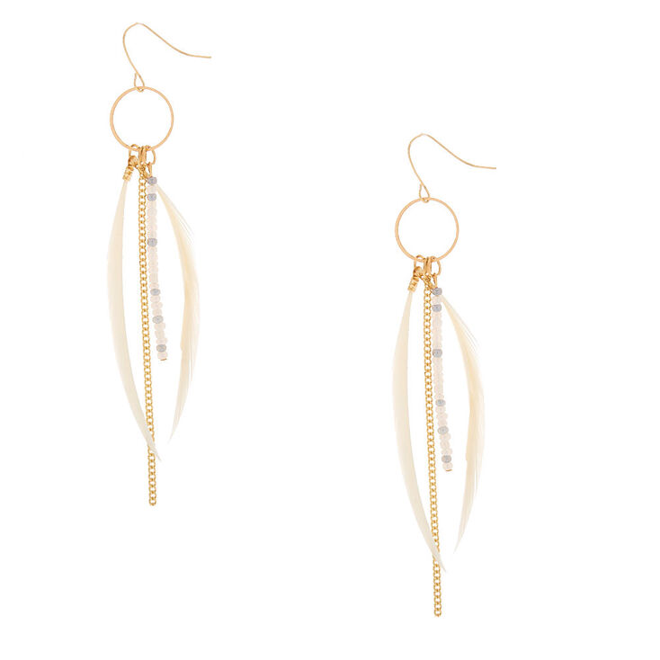 Claire's Pendantes perlées à fines plumes ivoire 10 cm couleur doré