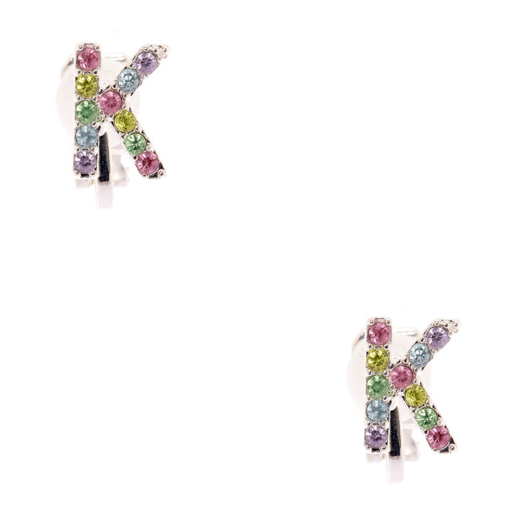 Rainbow K Initial Clip On Earrings Claire S Rainbow K Initial Clip On Earrings