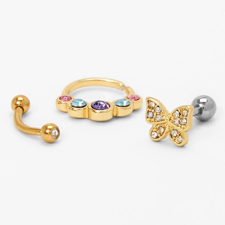 Gold 18G Mixed Butterfly Dream Cartilage Earrings - 3 Pack,