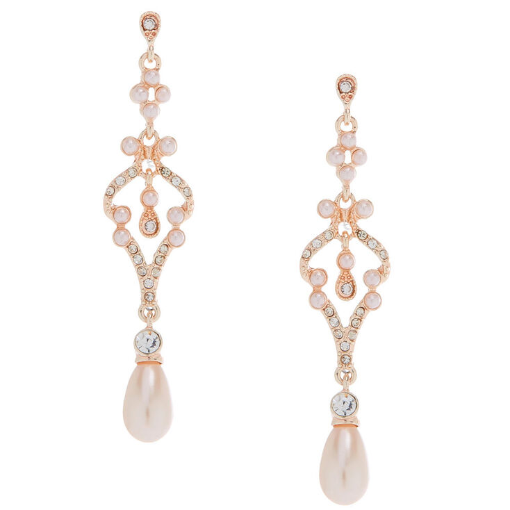 Rose Gold Antique Chandelier Drop Earrings Claire S Rose Gold Antique Chandelier Drop Earrings