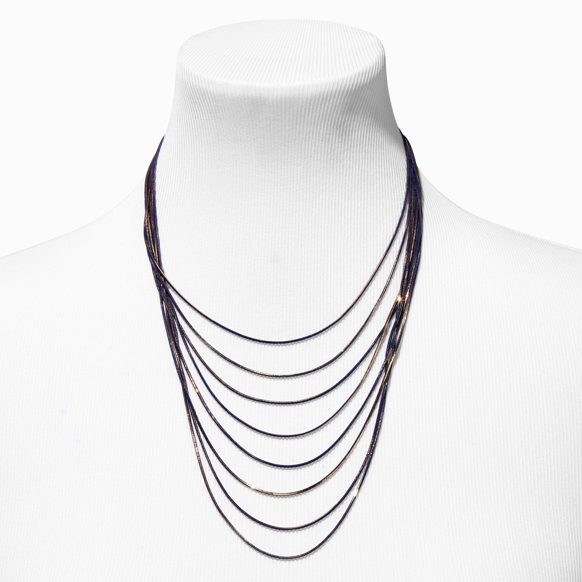 Gold Textured Blue Multi-Strand Necklace,