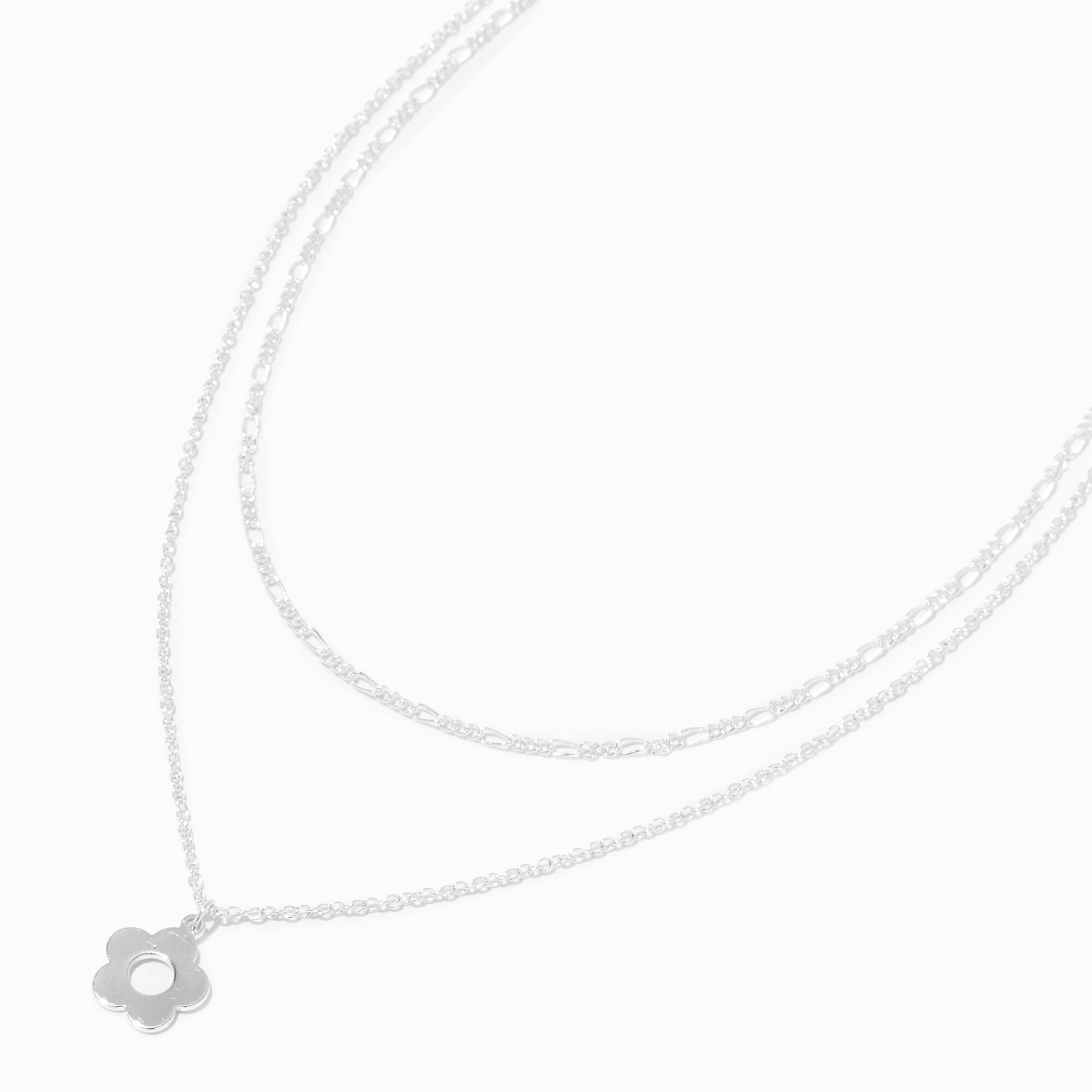 View Claires Tone Metal Daisy Pendant MultiStrand Necklace Silver information