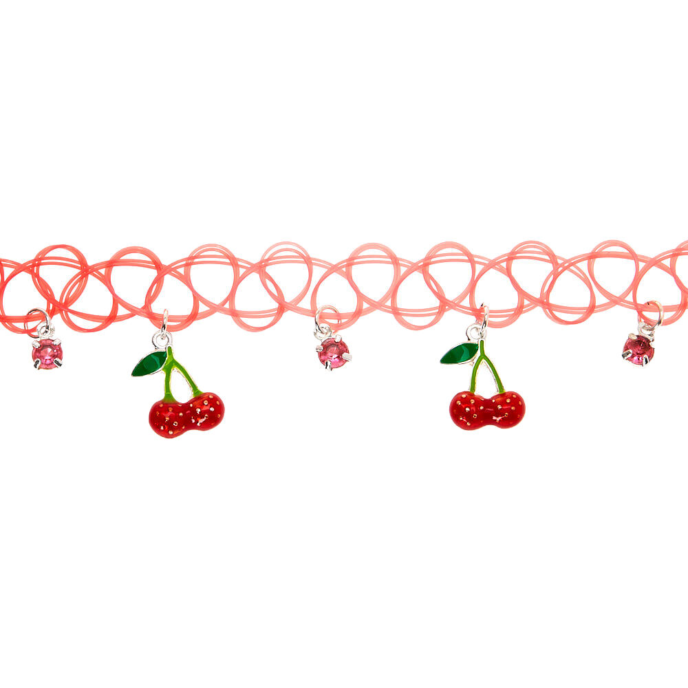 Claire's Club Cherry Tattoo Choker Necklace - Red,