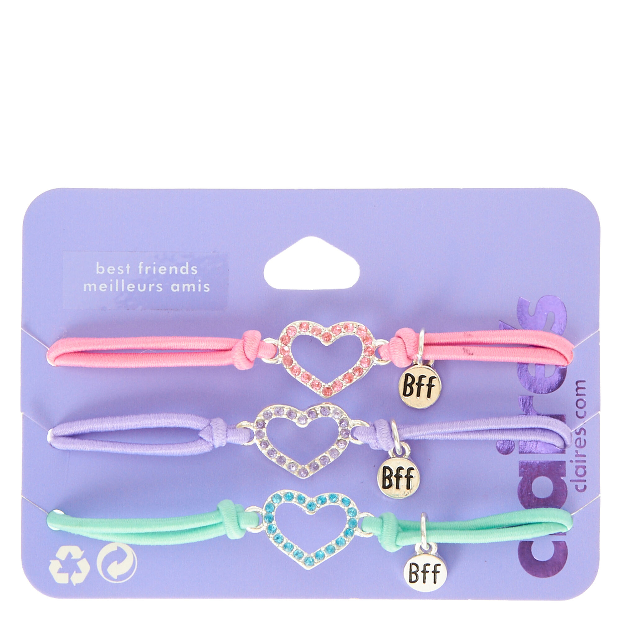 View Claires Pastel Heart Stretch Friendship Bracelets 3 Pack Silver information
