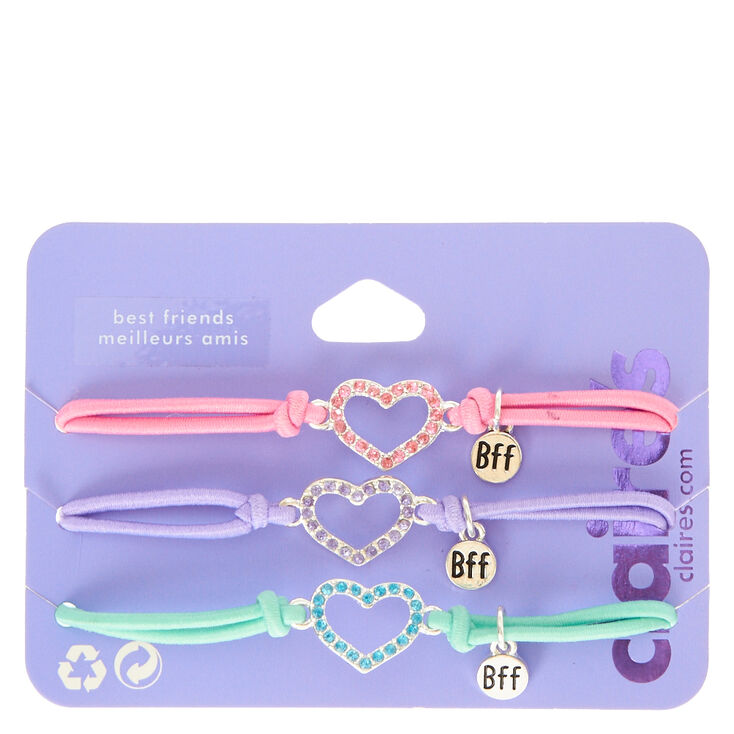 Best Friends Pastel Crystal Heart Adjustable Bracelets - 3 Pack,