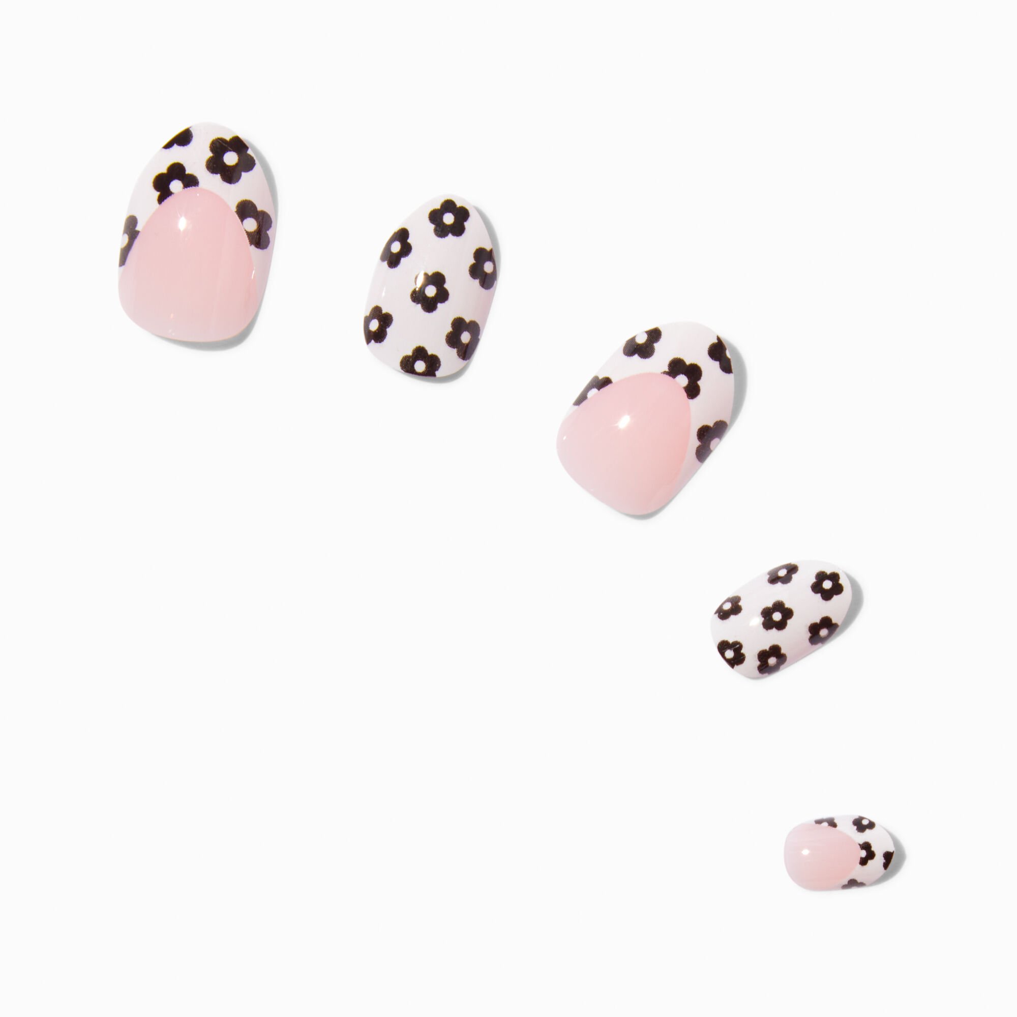 Black & White Daisy French Tip Stiletto Press On Faux Nail Set - 24 Pack