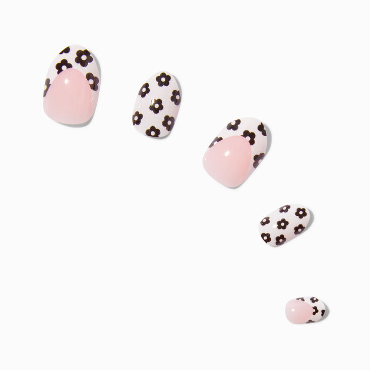 Black &amp; White Daisy French Tip Stiletto Press On Faux Nail Set - 24 Pack,