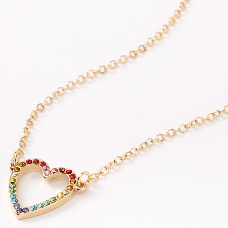 Gold Rainbow Open Heart Pendant Necklace Claire S Us Gold Rainbow Open Heart Pendant Necklace Claire S Us