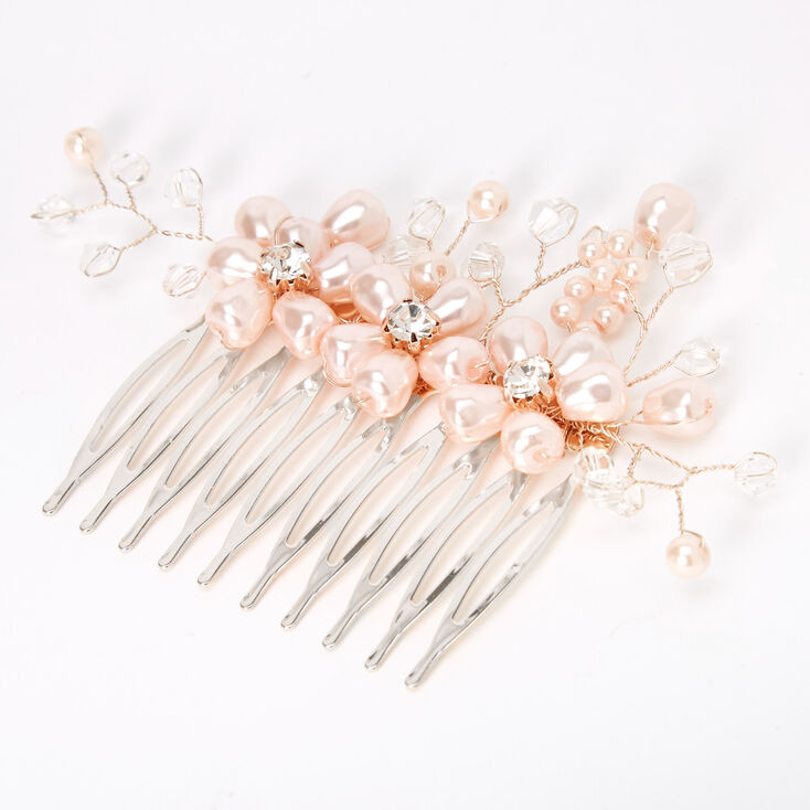 Claire's Peigne à trois fleurs et perles d'imitation - Rose tendre