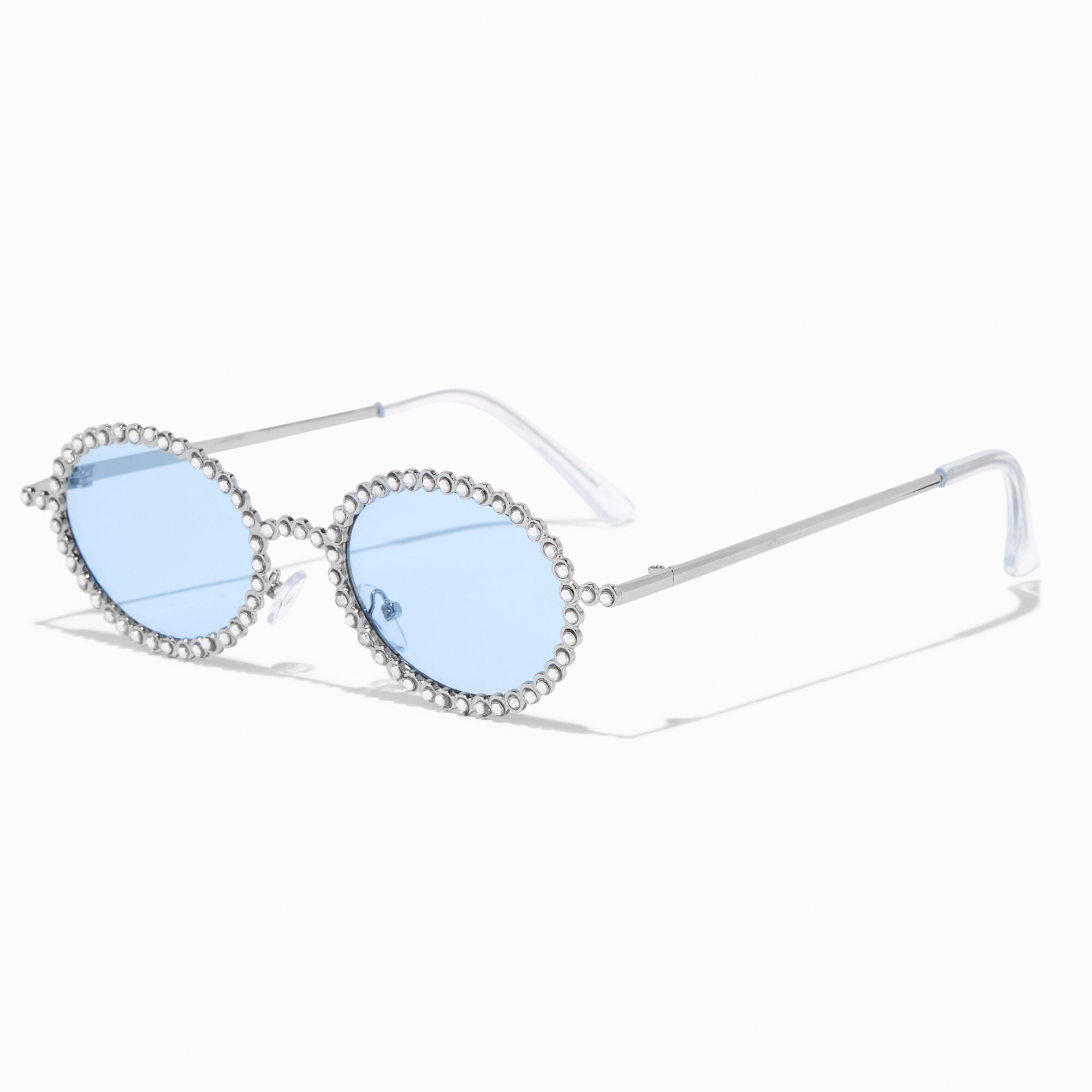 View Claires Crystal Studded Oval Lens Sunglasses Blue information
