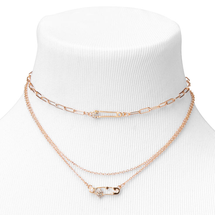 Gold Paper Clip Chain Multi Strand Necklace,