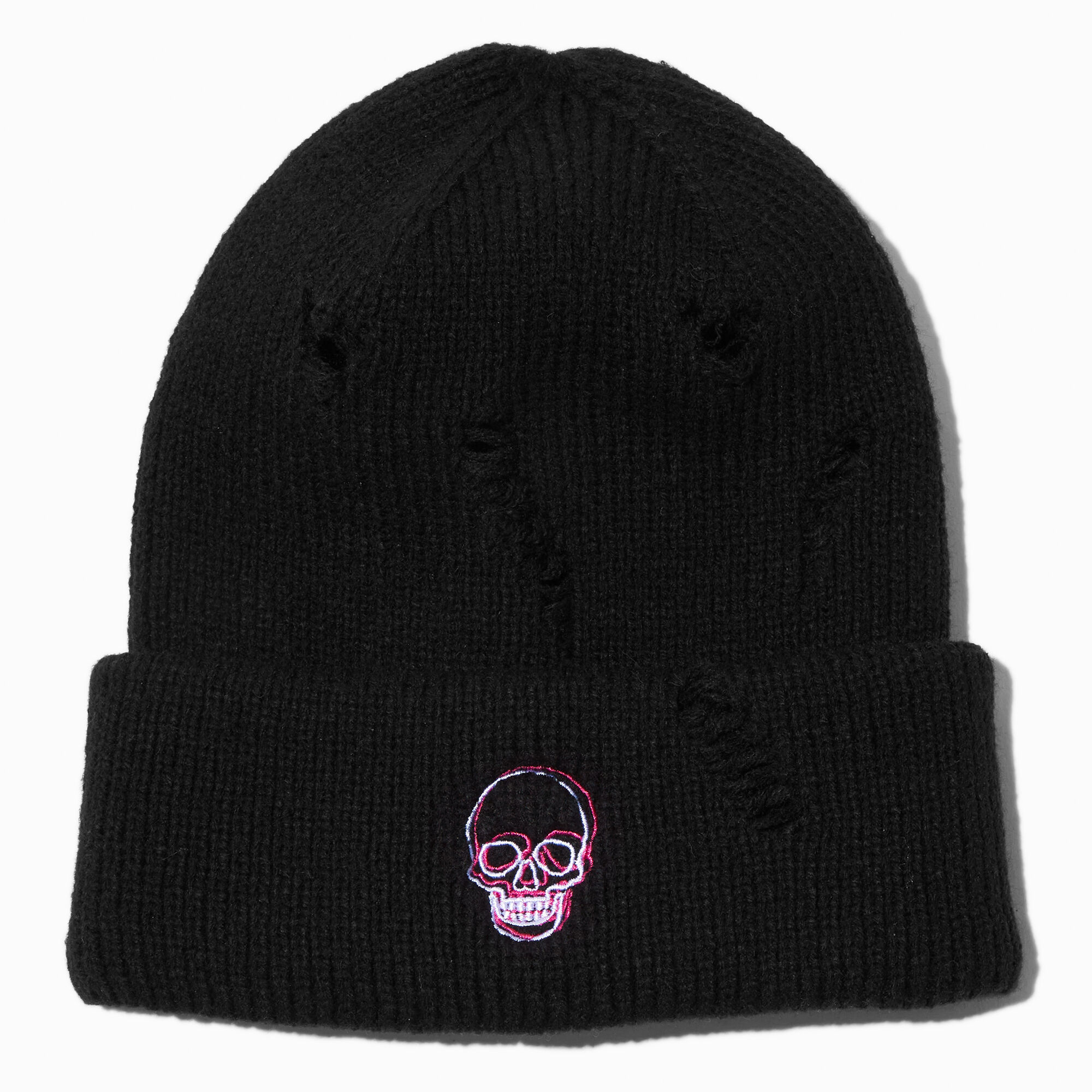 View Claires Embroidered Skull Beanie Hat Black information