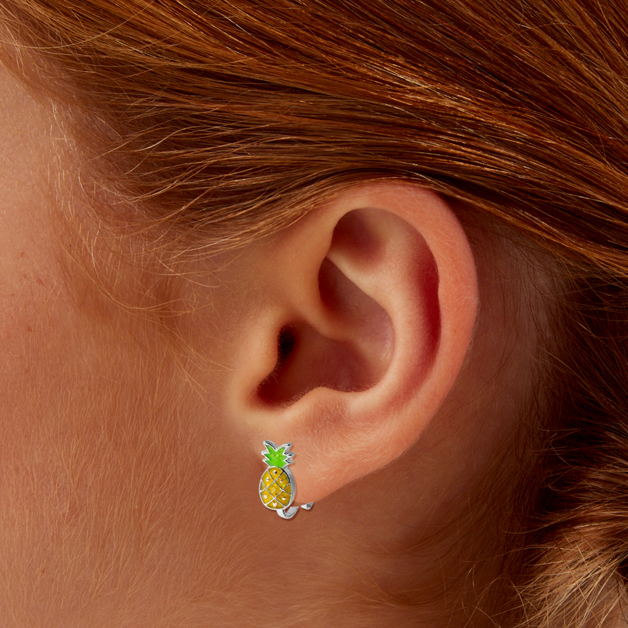 Silver Glow in the Dark Pineapple Clip On Stud Earrings