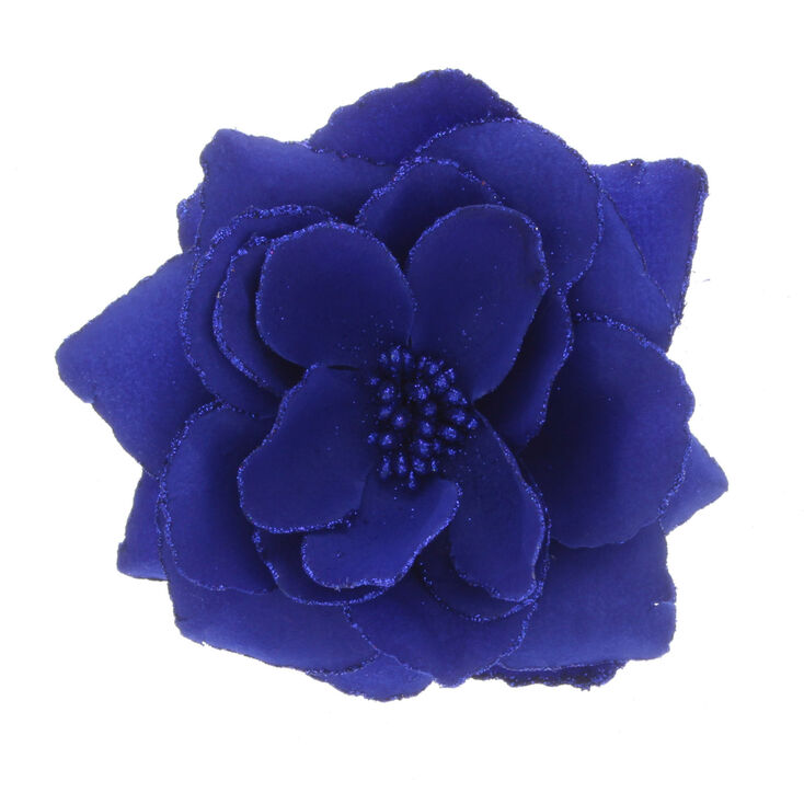 Large Glitter Rose Hair Clip - Blue,