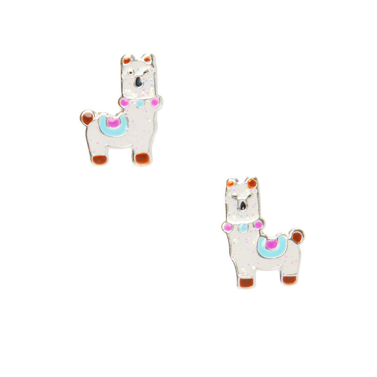 Sterling Silver Llama Stud Earrings - White | Claire's US