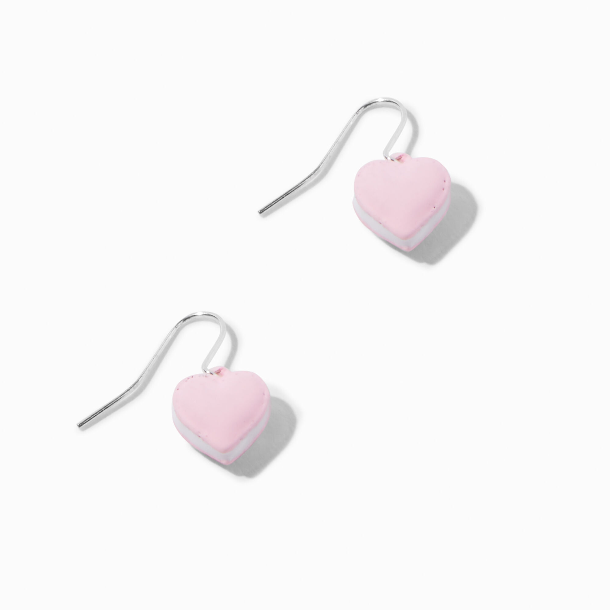 Silver 0.5" Macaron Heart Drop Earrings - Pink,