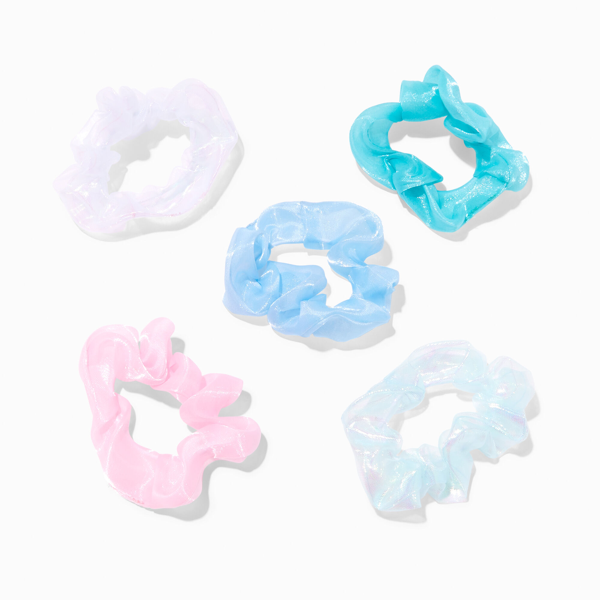 View Claires Pastel Holographic Sheer Hair Scrunchies 5 Pack information