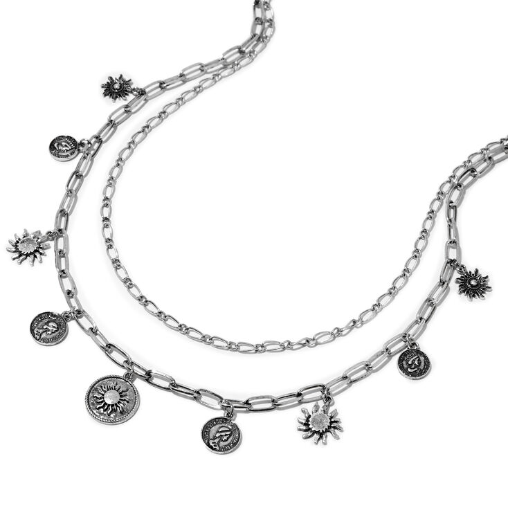 Silver Boho Charm Multi-Strand Necklace,