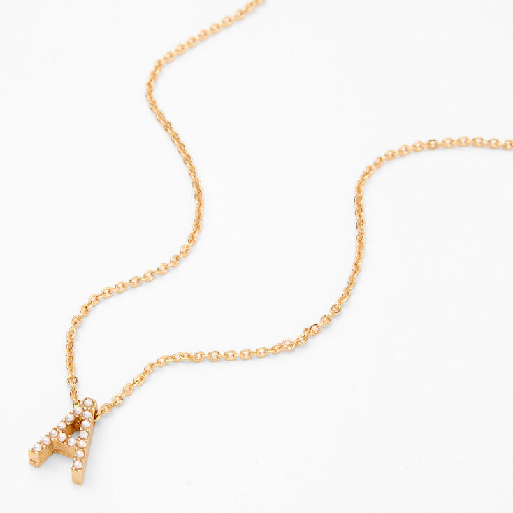 Gold-tone Mini Pearl Initial Pendant Necklace - A,