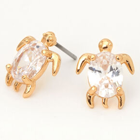 Gold Cubic Zirconia Turtle Stud Earrings - 8MM,