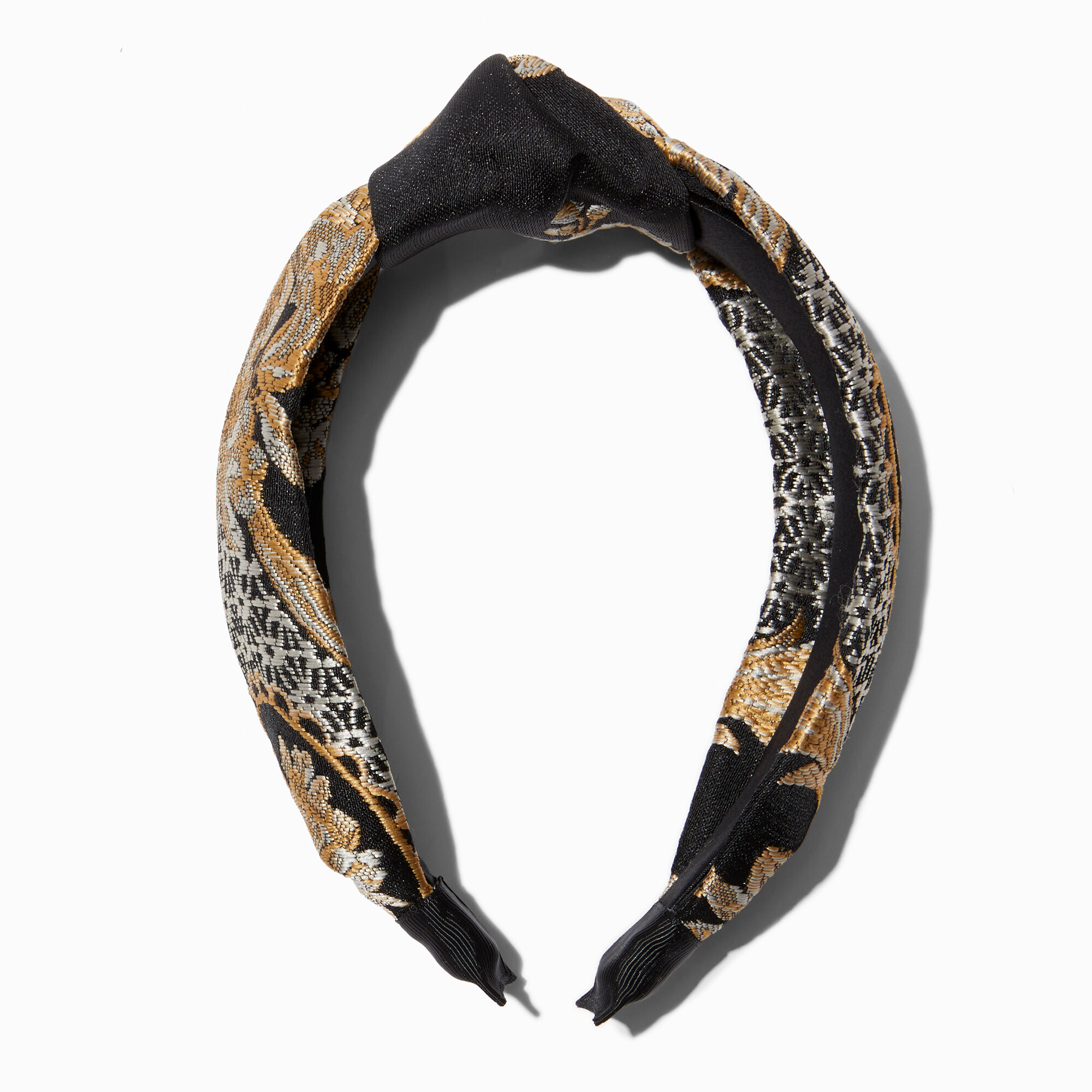 View Claires Gold Floral Brocade Knotted Headband Black information