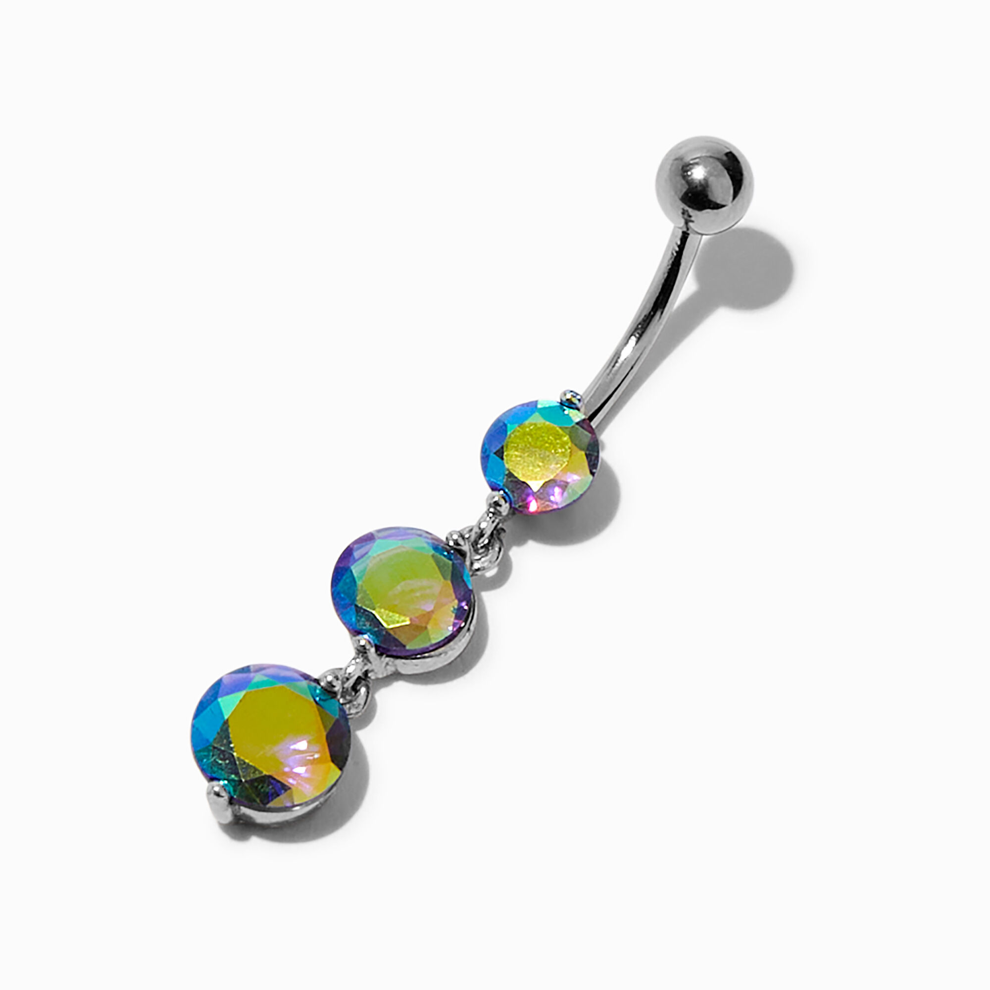 View Claires Iridescent Ab Cubic Zirconia 14G Belly Bar Silver information