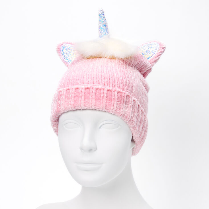 Bonnet en tissu chenille licorne - Rose,