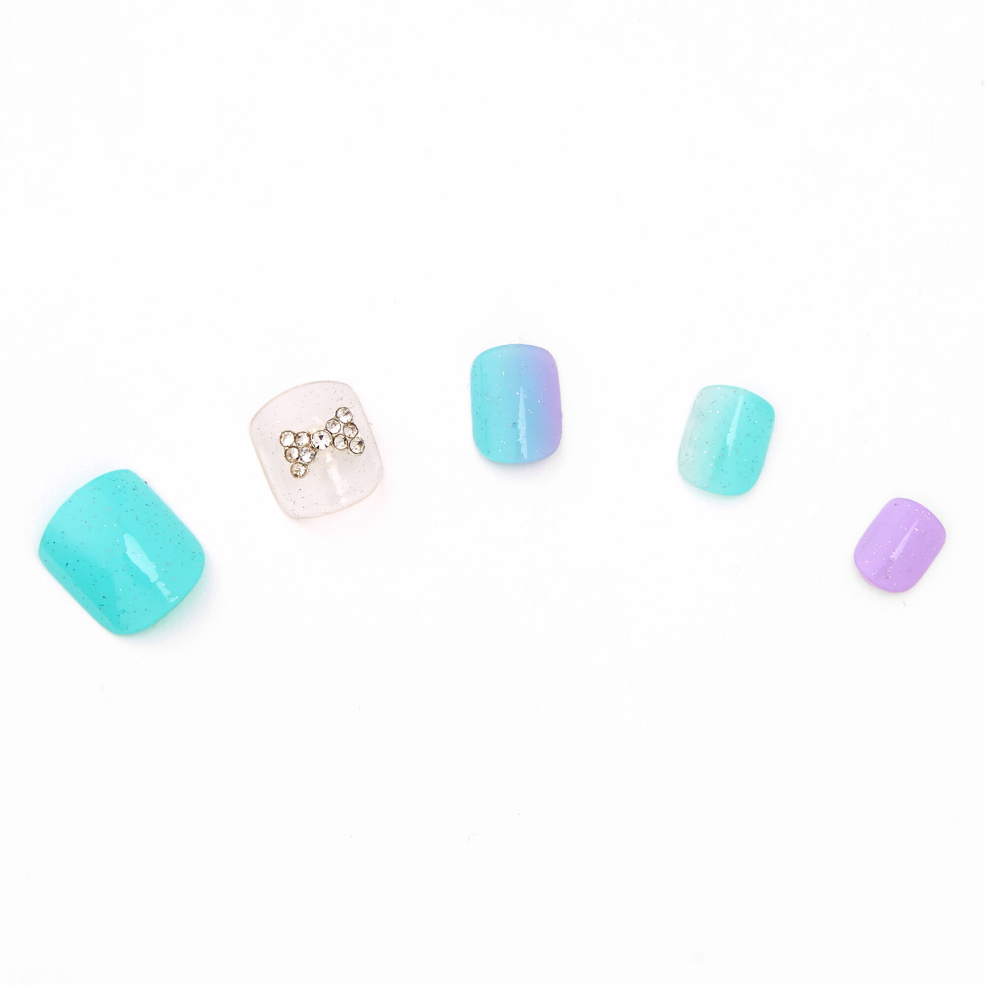 Mint & Purple Bow Square Press On Faux Nail Set - 24 Pack,